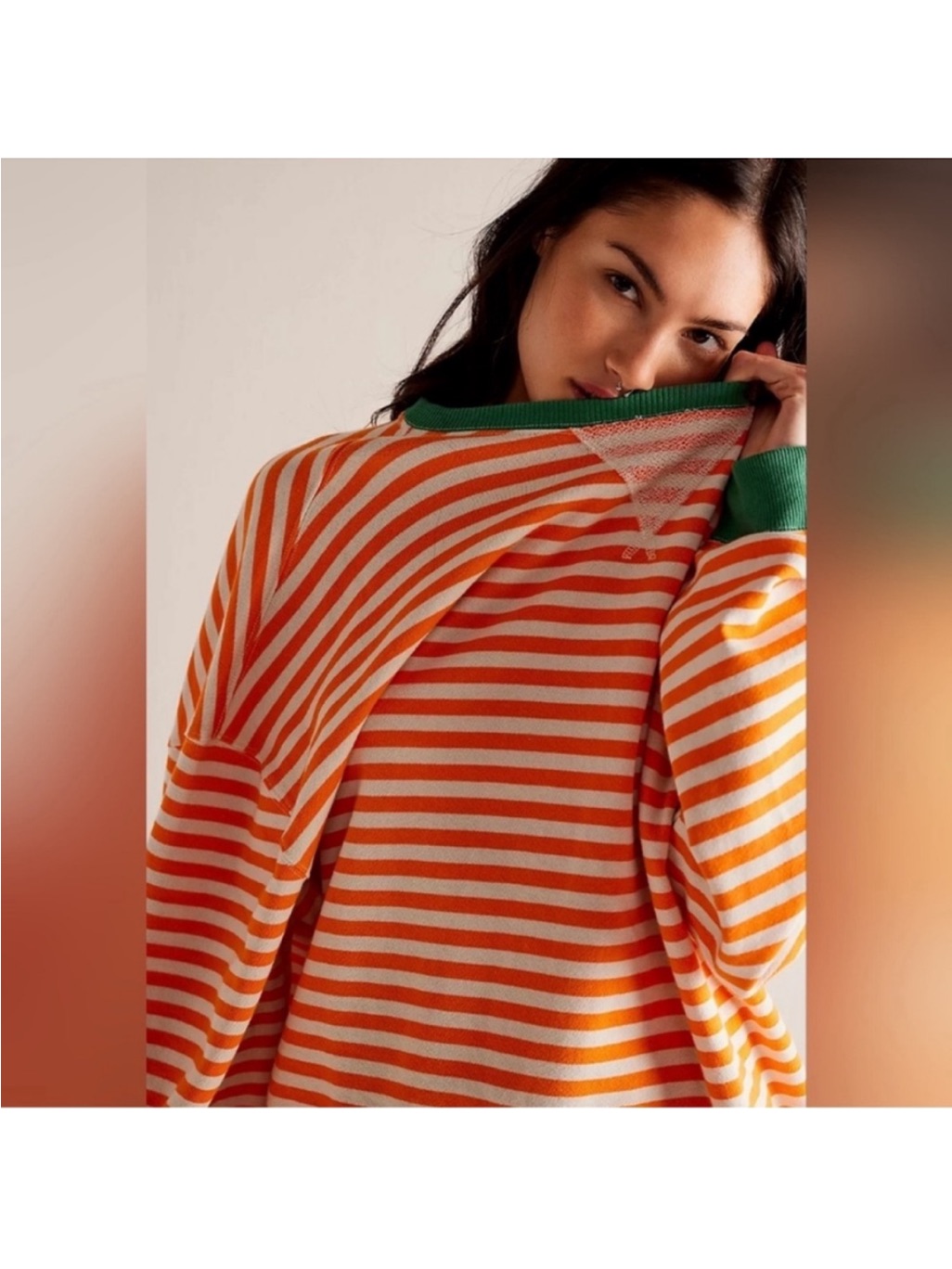 Free People We The Free Classic Striped Oversized Crewneck Sweatshirt. Nwt